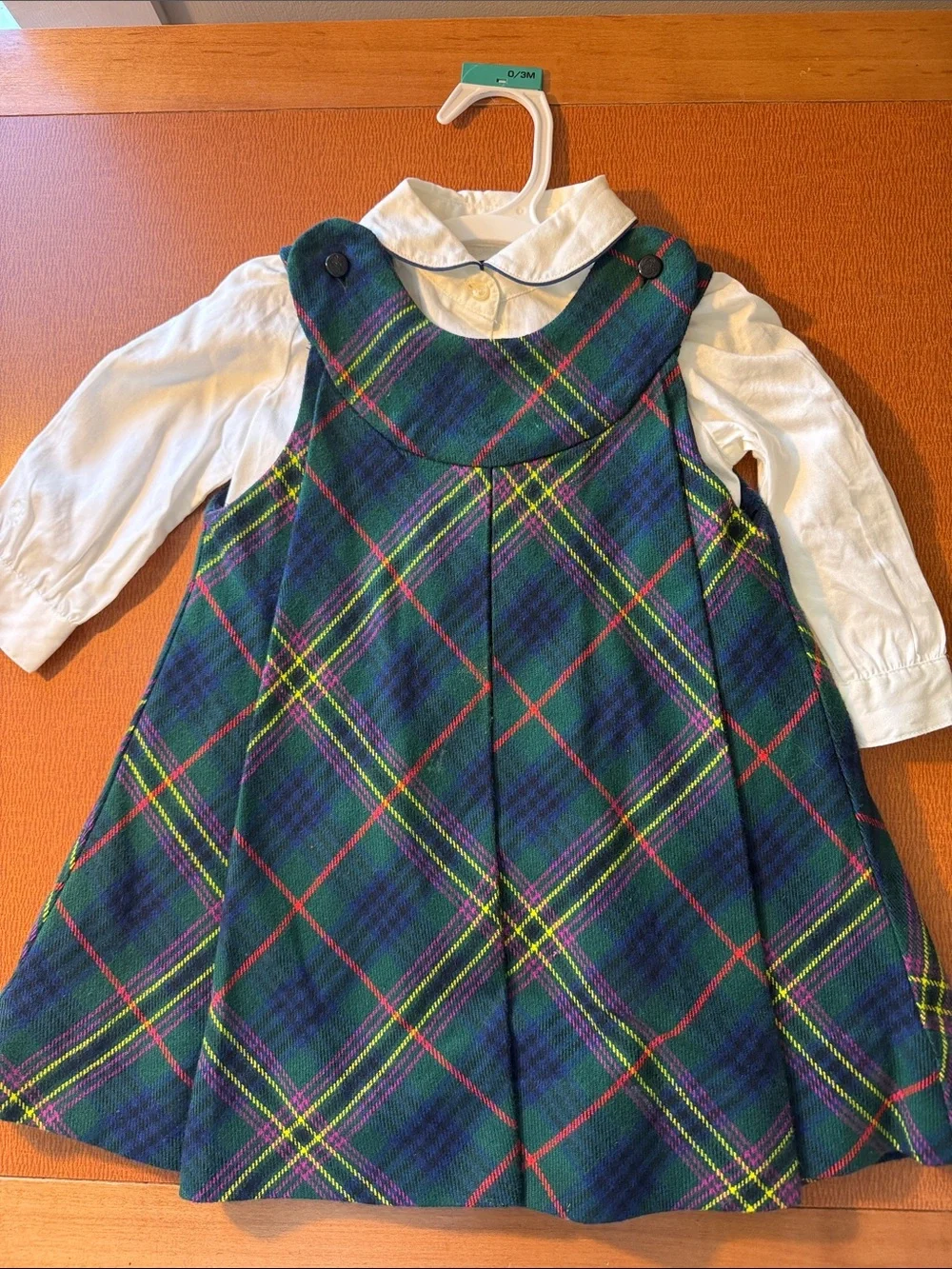 Ralph Lauren Green Plaid Pinafore Dress with White Shirt